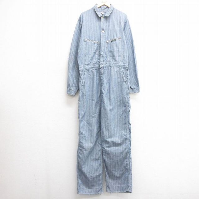 【20%OFF】W41★古着 キー KEY 長袖 ツナギ メンズ 80年代 80s ヘリンボーン 大きいサイズ 紺他 ネイビー 25mar29 中古 オールインワン ボトムス