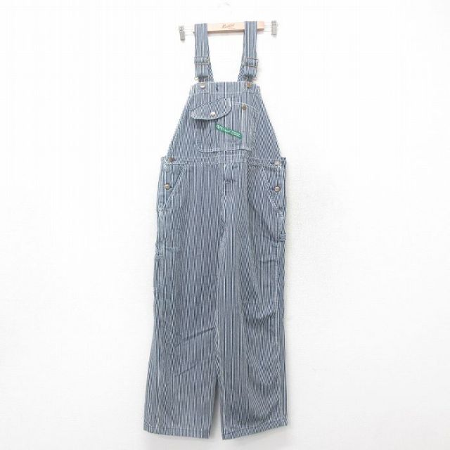 W41★古着 キー KEY オーバーオール メンズ 大きいサイズ コットン 紺 ネイビー ヒッコリー ストライプ 25jun09 中古 ボトムス