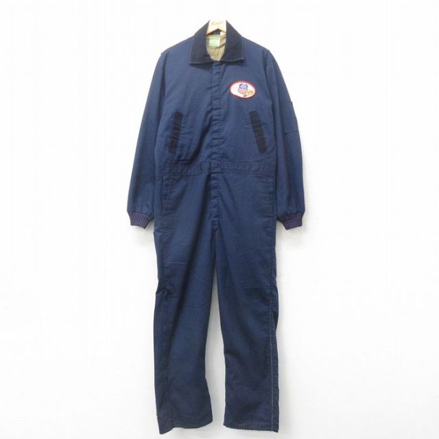 【50%OFF】W42★古着 シアーズ 長袖 ツナギ メンズ 80年代 80s 大きいサイズ USA製 紺 ネイビー 25jun09 中古 オールインワン ボトムス