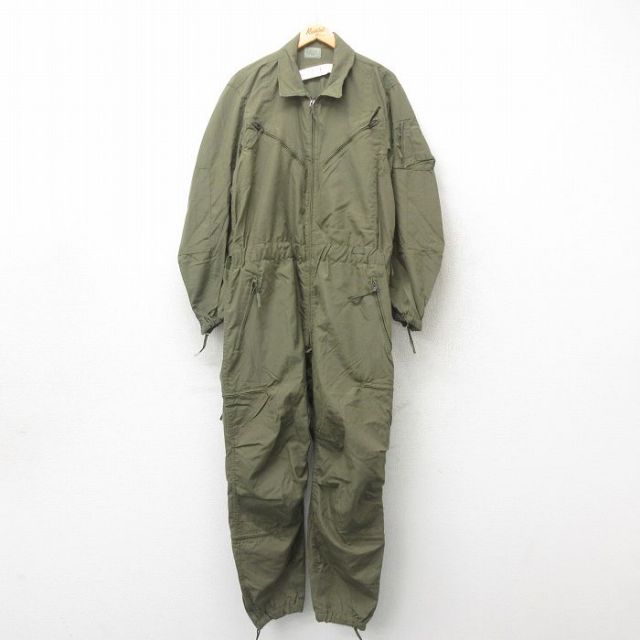 W39★古着 長袖 ミリタリー ツナギ メンズ 80年代 80s コンバット 大きいサイズ USA製 緑 グリーン 25jun09 中古 オールインワン ボトムス