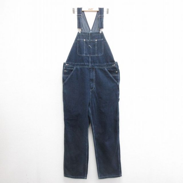 W41★古着 オーバーオール メンズ 大きいサイズ コットン 濃紺 ネイビー デニム 25jun24 中古 ボトムス