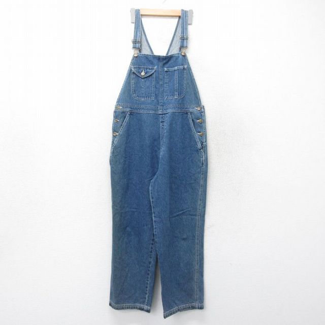 W38★古着 エルエルビーン LLBEAN オーバーオール メンズ コットン 紺 ネイビー デニム 25jul05 中古 ボトムス