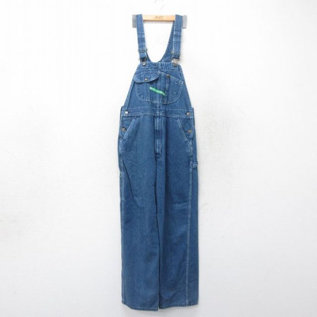 【50%OFF】W36★古着 キー KEY オーバーオール メンズ コットン 紺 ネイビー デニム 25jul05 中古 ボトムス