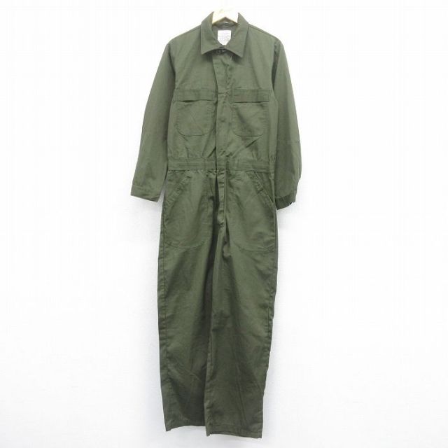 W34★古着 長袖 ミリタリー ツナギ メンズ 90年代 90s ユーティリティ USA製 濃緑 グリーン 【spe】 25jul05 中古 オールインワン ボトムス
