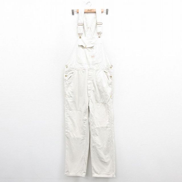 W37★古着 ラルフローレン Ralph Lauren ダブルアールエル ブランド オーバーオール メンズ コットン 生成り 補修汚れ加工 【spe】 25aug22 中古 ボトムス