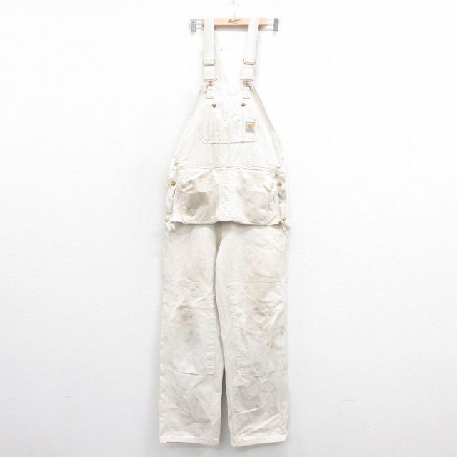 W36★古着 カーハート Carhartt オーバーオール メンズ ダブルニー エプロンポケット付き コットン 白 ホワイト 【spe】 25sep20 中古 ボトムス
