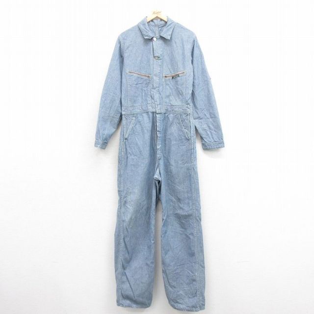 W34★古着 キー KEY 長袖 ツナギ メンズ 80年代 80s ヘリンボーン グレー系 25sep20 中古 オールインワン ボトムス
