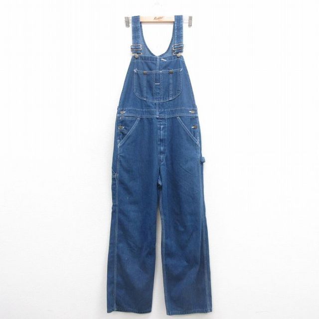 W34★古着 ローバックス オーバーオール メンズ 90年代 90s USA製 紺 ネイビー デニム 25oct20 中古 ボトムス