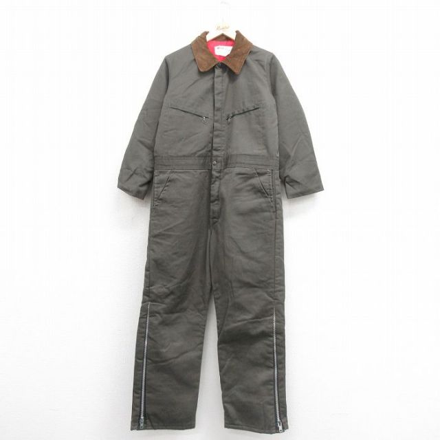W41★古着 キー 長袖 ツナギ メンズ 80年代 80s 大きいサイズ USA製 タロン 濃緑 グリーン 内側キルティング 【spe】 25oct20 中古 オールインワン ボトムス
