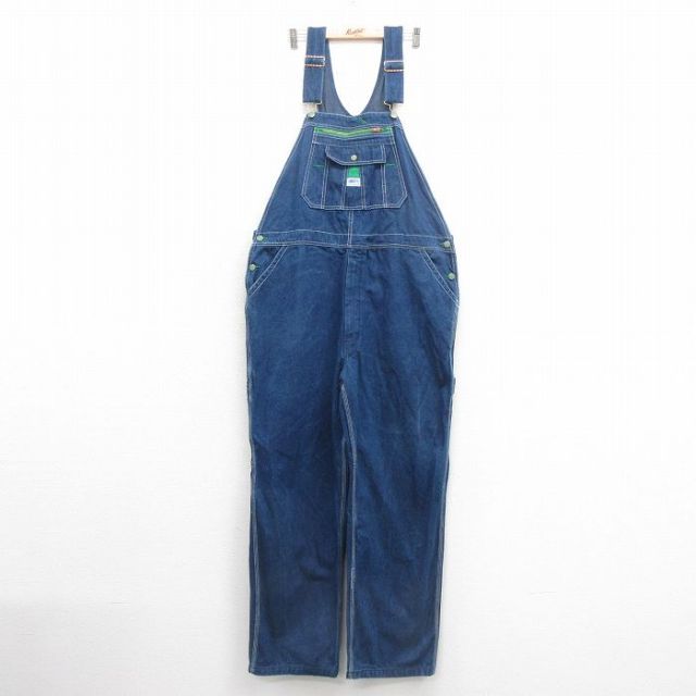 W45★古着 リバティ オーバーオール メンズ 大きいサイズ コットン 紺 ネイビー デニム 25oct22 中古 ボトムス