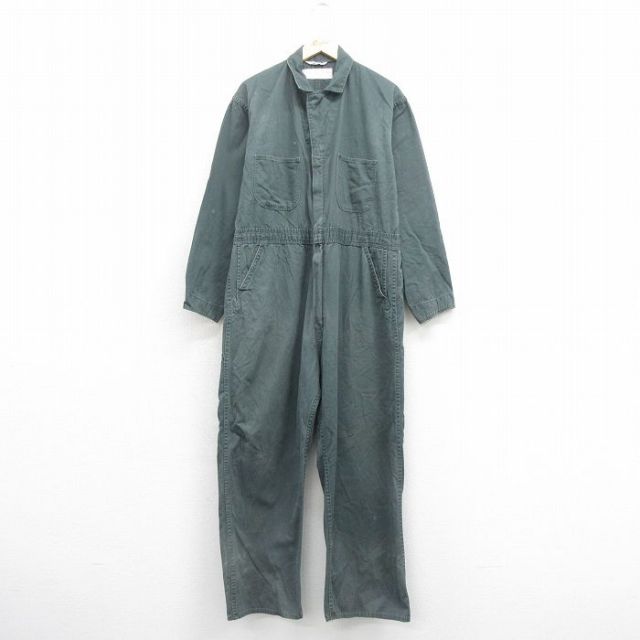 W44★古着 ダブルウェア 長袖 ワーク ツナギ メンズ 80年代 80s 大きいサイズ コの字留め コットン 緑 グリーン 25nov01 中古 オールインワン ボトムス