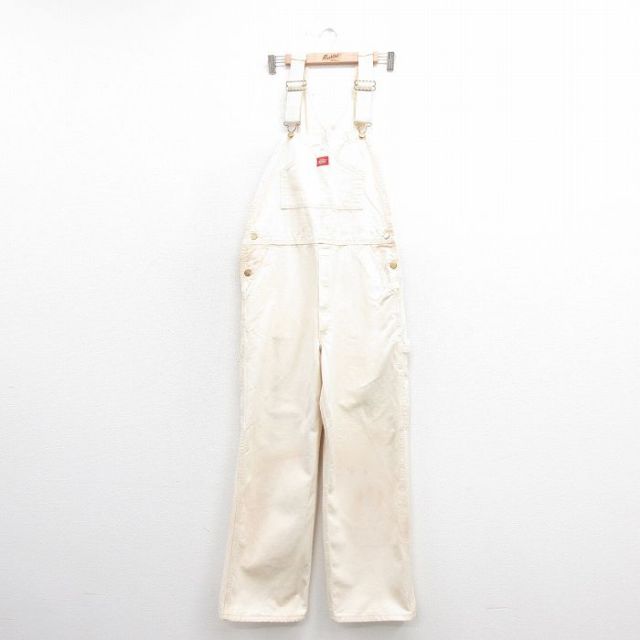 W36★古着 ディッキーズ Dickies オーバーオール メンズ 90年代 90s コットン USA製 生成り 25nov01 中古 ボトムス