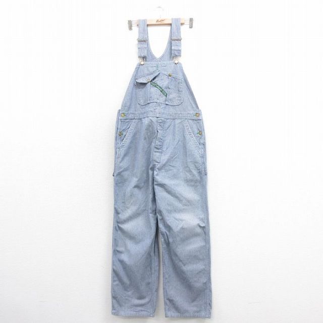 W40★古着 キー オーバーオール メンズ 90年代 90s 大きいサイズ ヘリンボーン コットン USA製 グレー 25nov01 中古 ボトムス