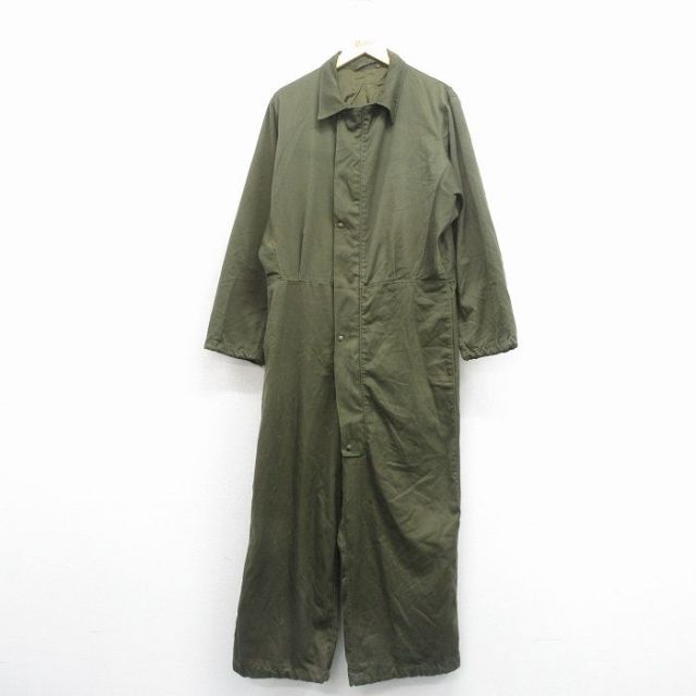 W37★古着 長袖 ミリタリー ツナギ メンズ 80年代 80s USA製 緑 25dec10
