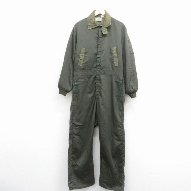 W36★古着 シアーズ 長袖 ツナギ メンズ 80年代 80s 襟コーデュロイ USA製 緑 25dec10