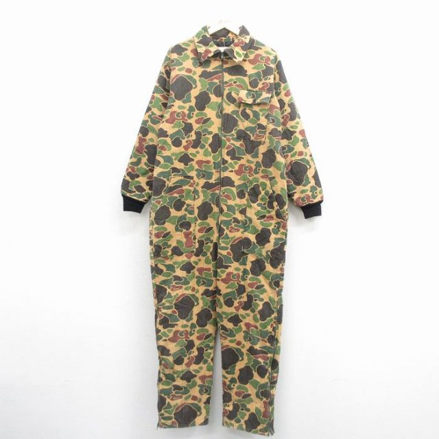 【50%OFF】W45★古着 長袖 ハンティング ベイカー ツナギ メンズ 90年代 90s ダックハンターカモ USA製 緑 迷彩【spe】 25dec10