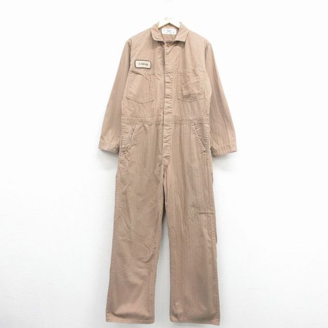 W43★古着 長袖 ツナギ メンズ 90年代 90s ヘリンボーン 大きいサイズ コットン USA製 ベージュ 25dec11