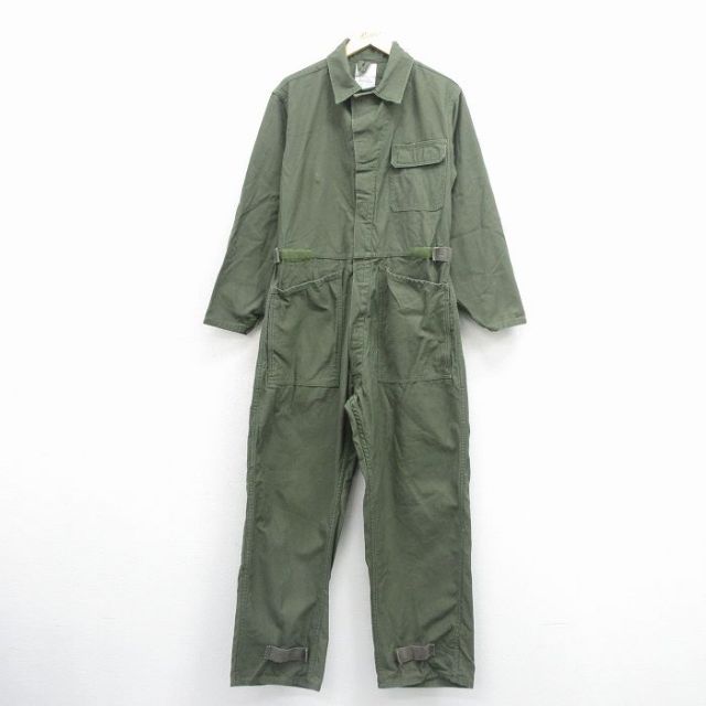 【50%OFF】W36★古着 長袖 ミリタリー ベイカー ツナギ メンズ 90年代 90s コットン USA製 緑【spe】 25dec11