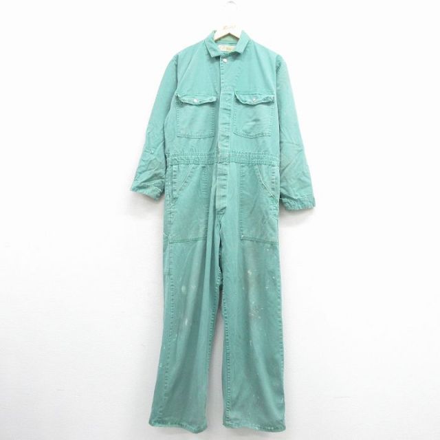 W39★古着 長袖 ワーク ベイカー ツナギ メンズ 90年代 90s 薄緑 25dec11