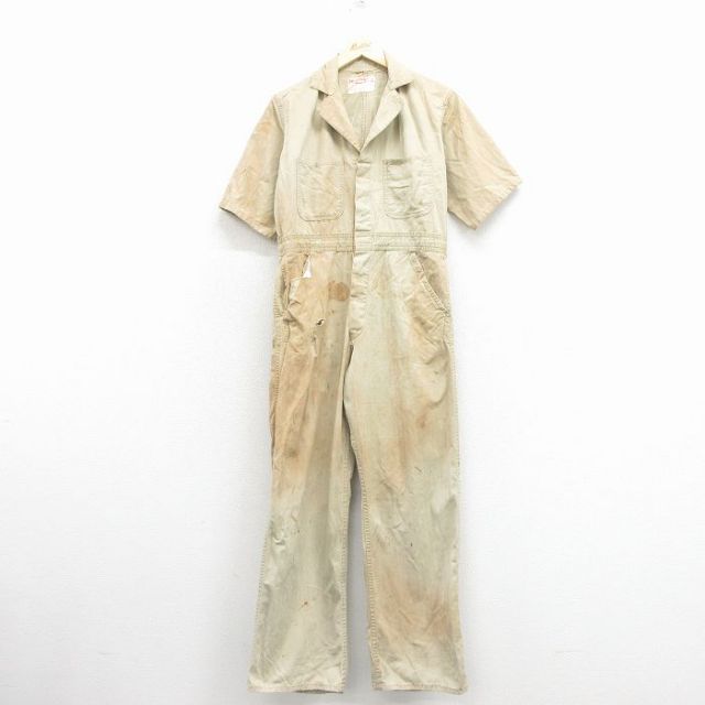 古着通販 W35☆古着 半袖 ビンテージ ワーク ツナギ メンズ 60年代 60s