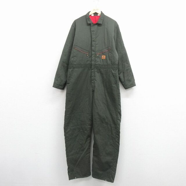 【20%OFF】W42★古着 長袖 ツナギ メンズ 90年代 90s 大きいサイズ USA製 タロン 濃緑 内側キルティング 26jan24