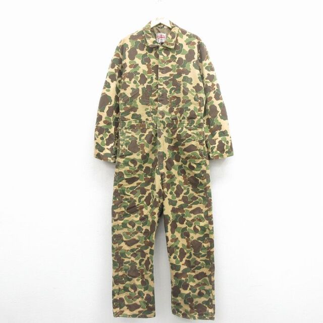 W38★古着 ウォールズ 長袖 ビンテージ ハンティング ツナギ メンズ 70年代 70s ダックハンターカモ コットン 茶他 迷彩 26jan24