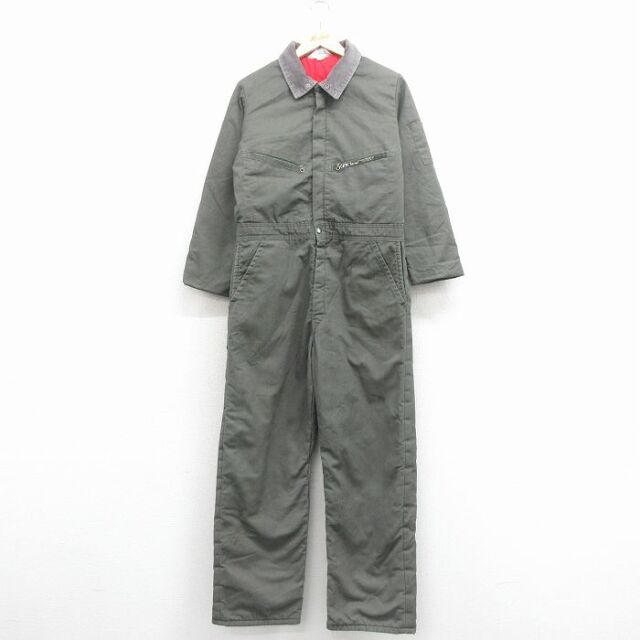 【20%OFF】W38★古着 キー KEY 長袖 ビンテージ ツナギ メンズ 70年代 70s 襟コーデュロイ USA製 タロン 濃緑 内側キルティング 26jan24