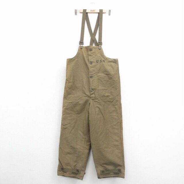 W39★古着 ビンテージ ミリタリー デッキ オーバーオール メンズ 50年代 50s USN コの字留め タロン 茶 内側ウール 26jan24