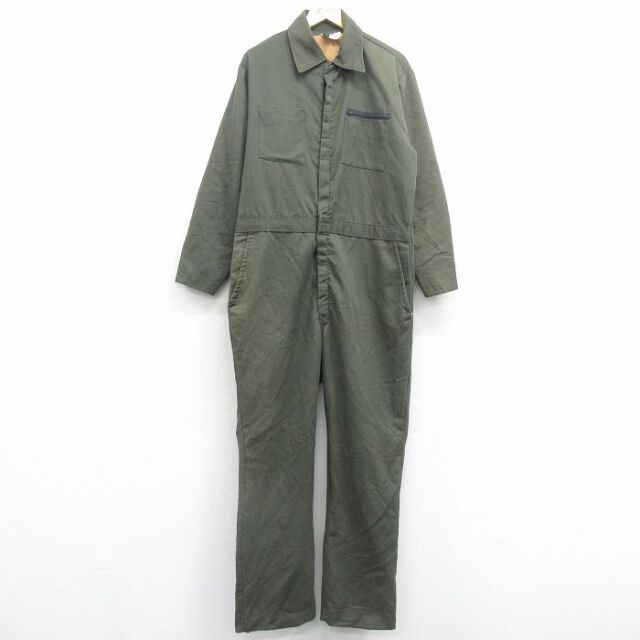 【20%OFF】W39★古着 長袖 ワーク ツナギ メンズ 80年代 80s 大きいサイズ 濃緑 26feb09