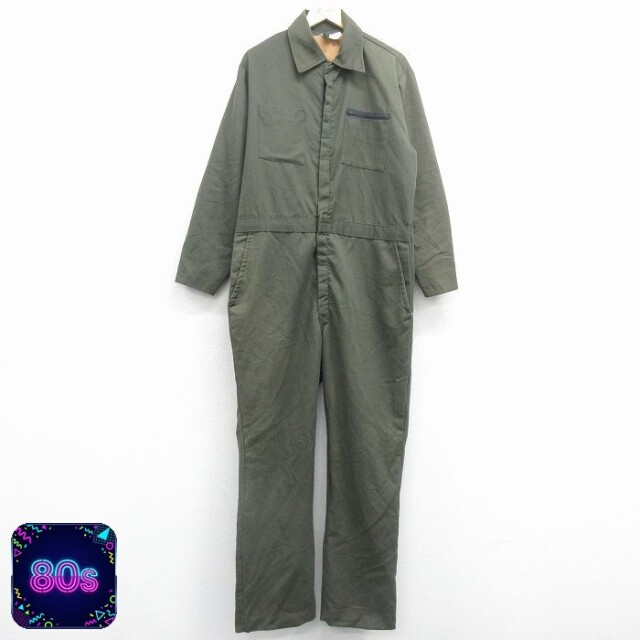 長袖 ワーク ツナギ メンズ 80s 濃緑 実寸W39 | 古着