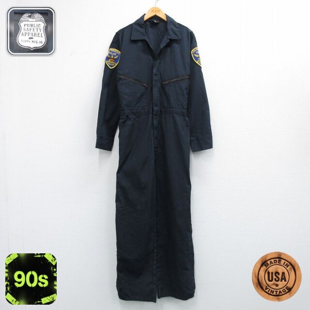【50%OFF】長袖 ワーク ツナギ メンズ 90s ポリス USA製 黒 実寸W34 | 古着