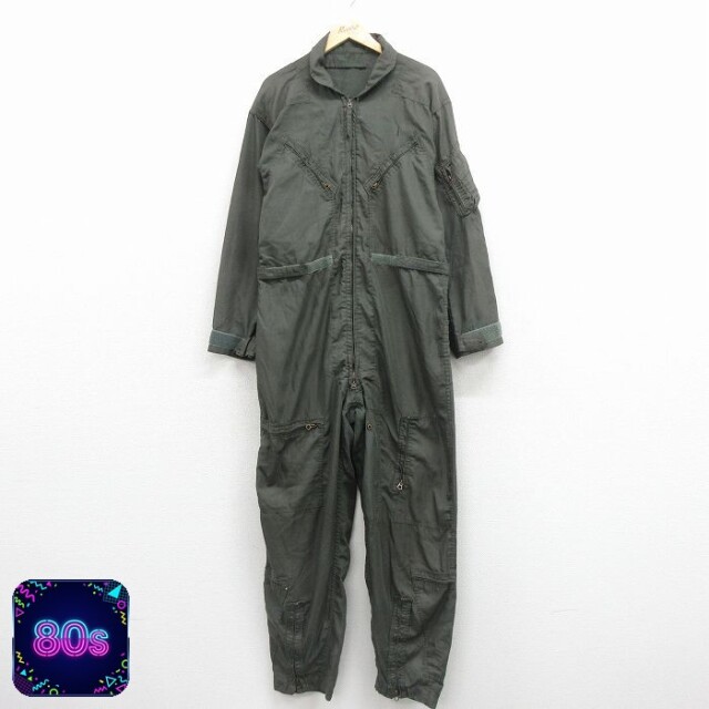 長袖 ミリタリー ツナギ メンズ 80s 濃緑 実寸W40 | 古着