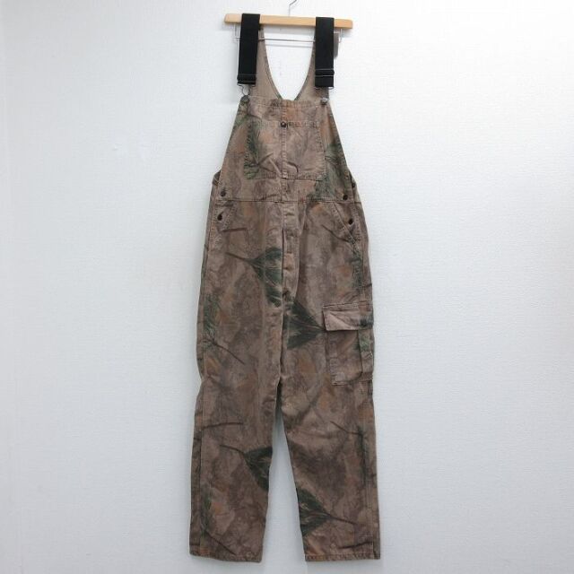 W38★古着 オーバーオール メンズ 90年代 90s コットン USA製 ブラウン 迷彩 26jul06