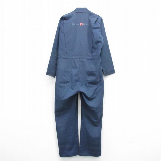 W39★古着 長袖 ワーク ツナギ メンズ 80年代 80s パシフィックベル USA製 タロン ネイビー 26jul14