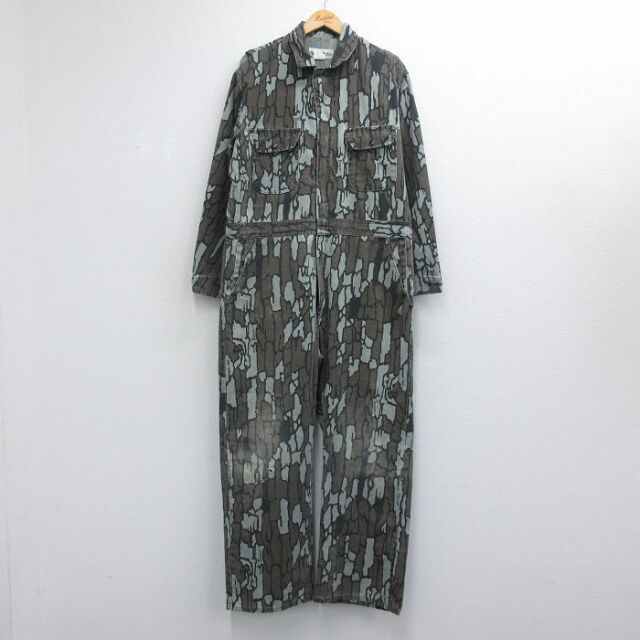 W42★古着 長袖 ハンティング ツナギ メンズ 90年代 90s TREBARK 大きいサイズ USA製 ブラウン 迷彩 26jul30