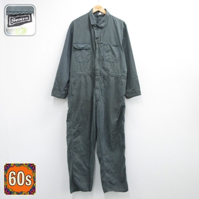 シアーズ 60s 長袖ツナギ フラップポケット カーキ 実寸W42 | 古着