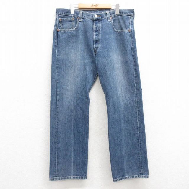 W37★古着 ジーンズ Levis リーバイス 501 メンズ コットン 紺 ネイビー デニム 25feb05 中古 ボトムス ジーパン Gパン ロング パンツ