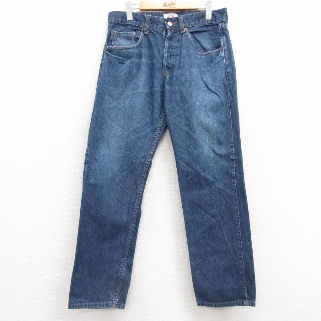 W33★古着 ジーンズ Levis リーバイス 501 メンズ コットン 紺 ネイビー デニム 25feb05 中古 ボトムス ジーパン Gパン ロング パンツ
