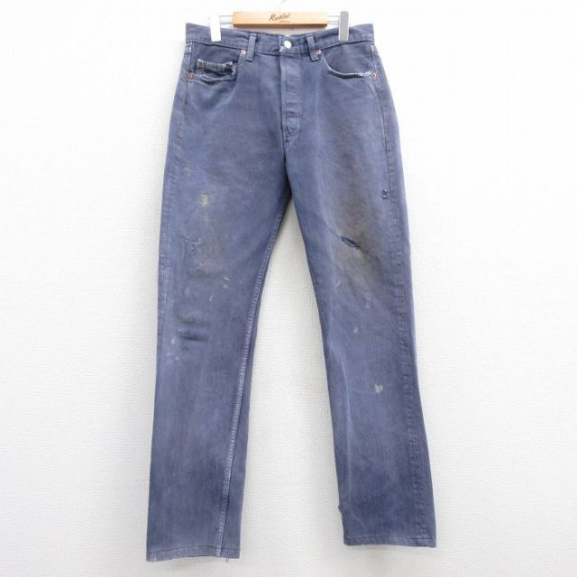 W31★古着 ジーンズ Levis リーバイス 501 メンズ 90年代 90s コットン USA製 紺 ネイビー デニム 【spe】 25feb05 中古 ボトムス ジーパン Gパン ロング パンツ
