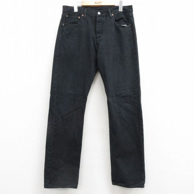 W34★古着 ジーンズ Levis リーバイス 501 メンズ コットン 黒 ブラック デニム 【spe】 25feb05 中古 ボトムス ジーパン Gパン ロング パンツ