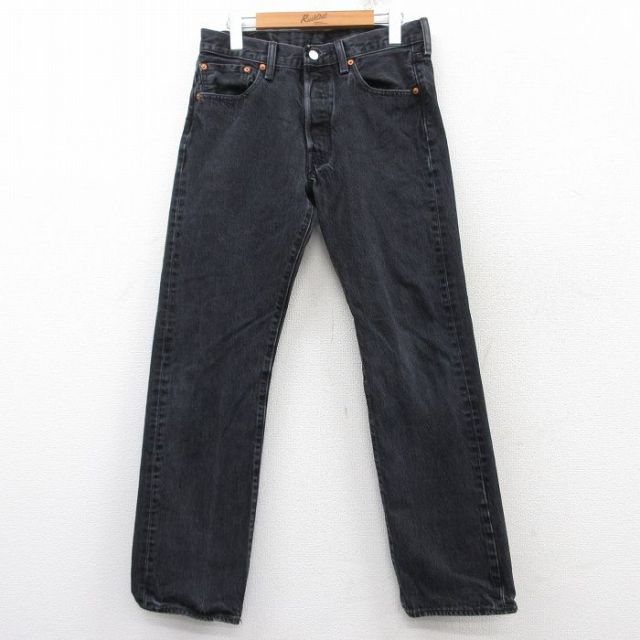 W31★古着 ジーンズ Levis リーバイス 501 メンズ コットン 黒 ブラック デニム 25feb15 中古 ボトムス ジーパン Gパン ロング パンツ