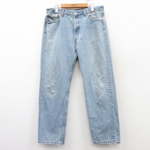 W35★古着 ジーンズ Levis リーバイス 501 メンズ 00年代 00s コットン 薄紺 ネイビー デニム 25feb15 中古 ボトムス ジーパン Gパン ロング パンツ