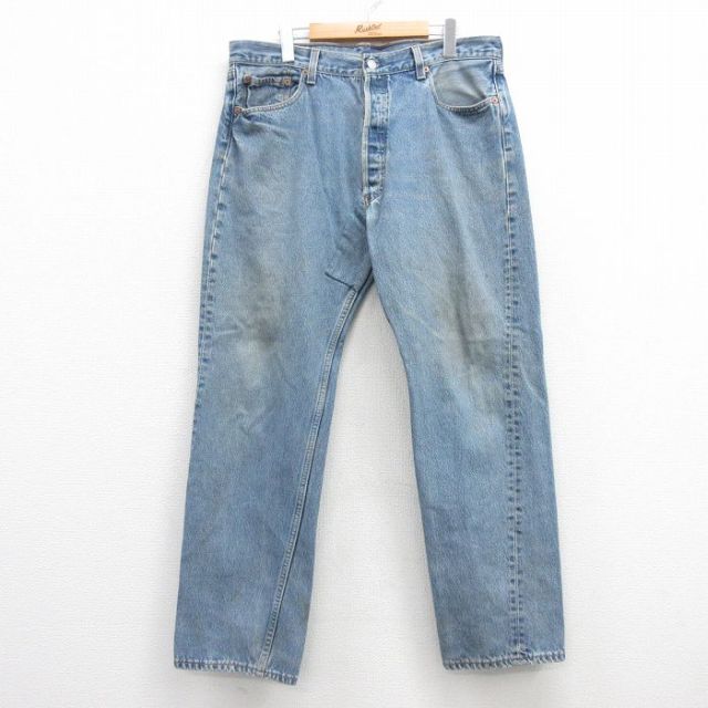 W37★古着 ジーンズ Levis リーバイス 501 メンズ 90年代 90s コットン USA製 紺 ネイビー デニム 【spe】 25feb25 中古 ボトムス ジーパン Gパン ロング パンツ