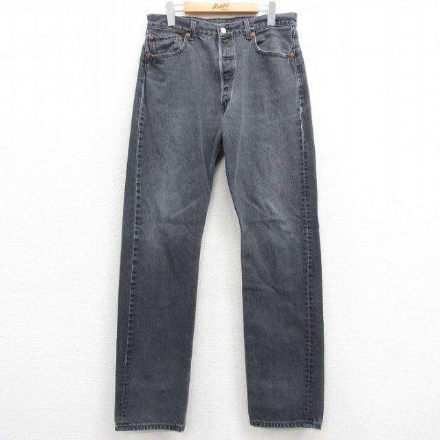 W33★古着 ジーンズ Levis リーバイス 501 メンズ 00年代 00s コットン 黒 ブラック デニム 25feb25 中古 ボトムス ジーパン Gパン ロング パンツ
