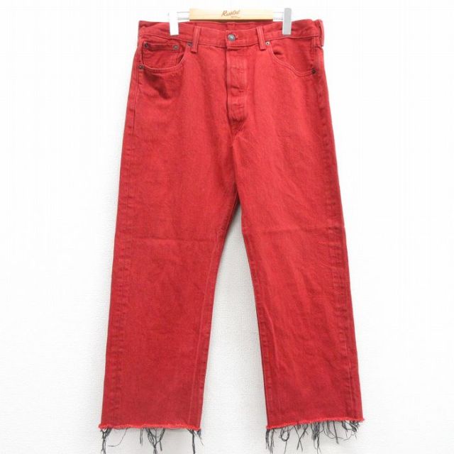 W36★古着 ジーンズ Levis リーバイス 501 メンズ コットン 赤 レッド デニム 25feb25 中古 ボトムス ジーパン Gパン ロング パンツ