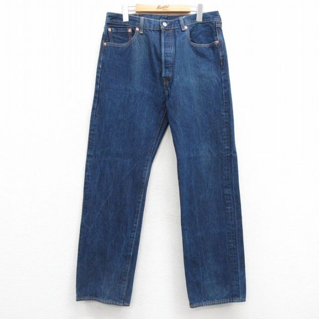 W33★古着 ジーンズ Levis リーバイス 501 メンズ コットン 紺 ネイビー デニム 25feb25 中古 ボトムス ジーパン Gパン ロング パンツ