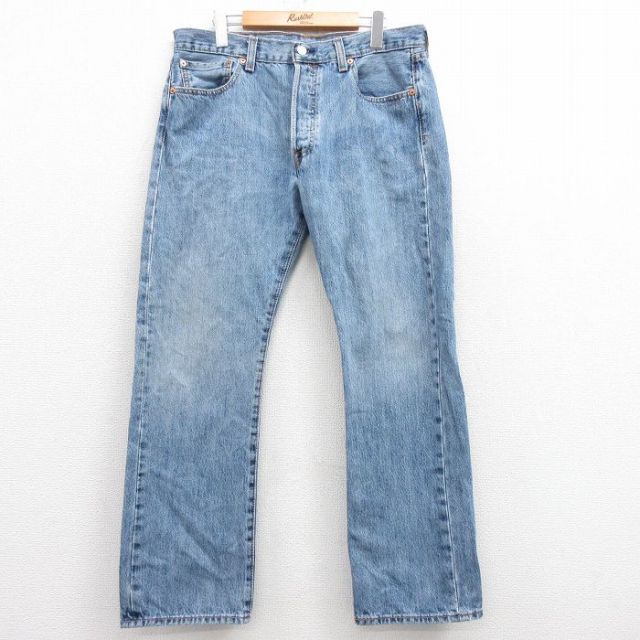 W34★古着 ジーンズ Levis リーバイス 501 メンズ コットン 紺 ネイビー デニム 25feb25 中古 ボトムス ジーパン Gパン ロング パンツ