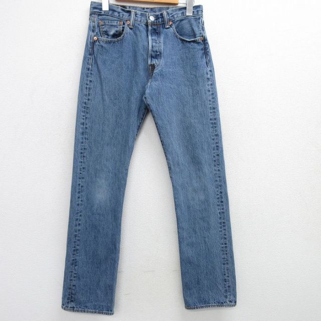 W28★古着 ジーンズ Levis リーバイス 501 メンズ コットン 薄紺 ネイビー デニム 25mar08 中古 ボトムス ジーパン Gパン ロング パンツ