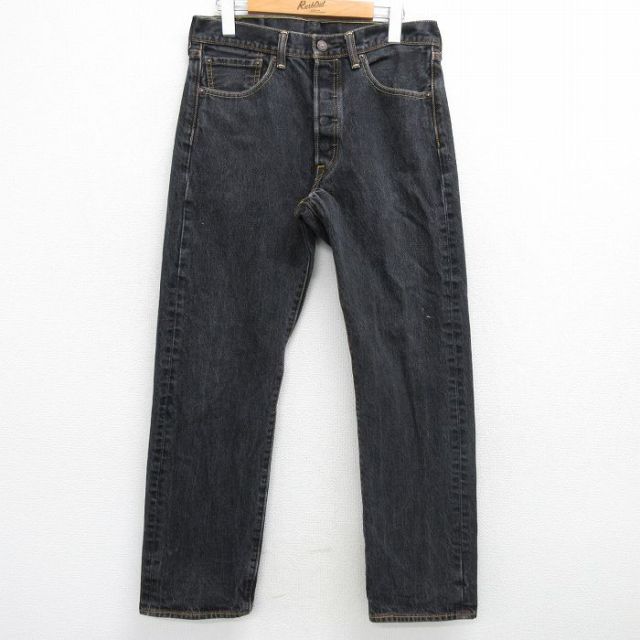 W31★古着 ジーンズ Levis リーバイス 501 メンズ コットン 黒 ブラック デニム 25mar08 中古 ボトムス ジーパン Gパン ロング パンツ