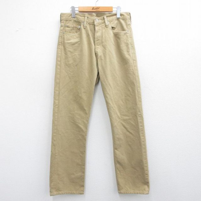 W31★古着 ジーンズ Levis リーバイス 501 メンズ コットン ベージュ カーキ デニム 25mar12 中古 ボトムス ジーパン Gパン ロング パンツ